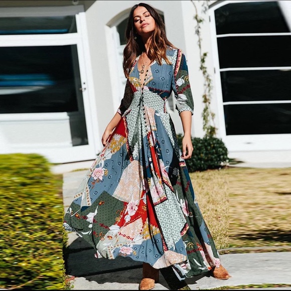 Distressed Beauty Boutique Dresses & Skirts - •HP! LAST 1!  Boho Chiffon Patchwork Maxi Dress•